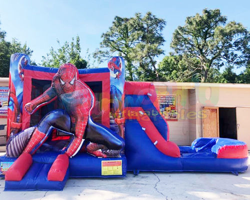 1000D Super Hero Castle Inflatable Bounce House With Water Slide
